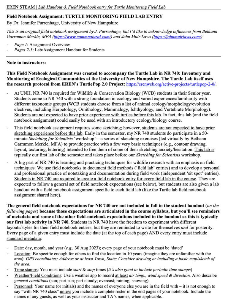 Prm Field Notes Example Field Notes - EREN - Ecological Research as Education Network